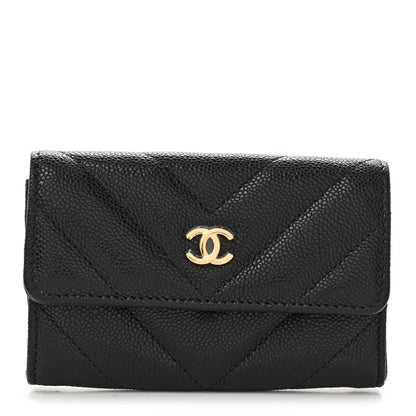 Chanel Shiny Caviar Chevron Quilted Flap Card Holder Black 1 of 9
