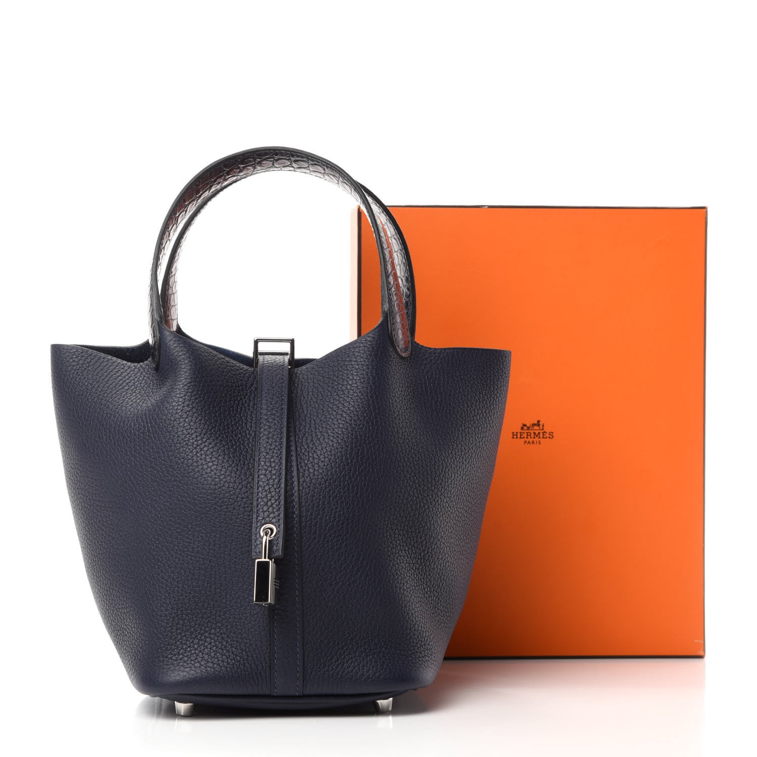 Hermes Taurillon Clemence Matte Alligator Picotin Lock Touch 18 PM Bleu Nuit 11 of 11