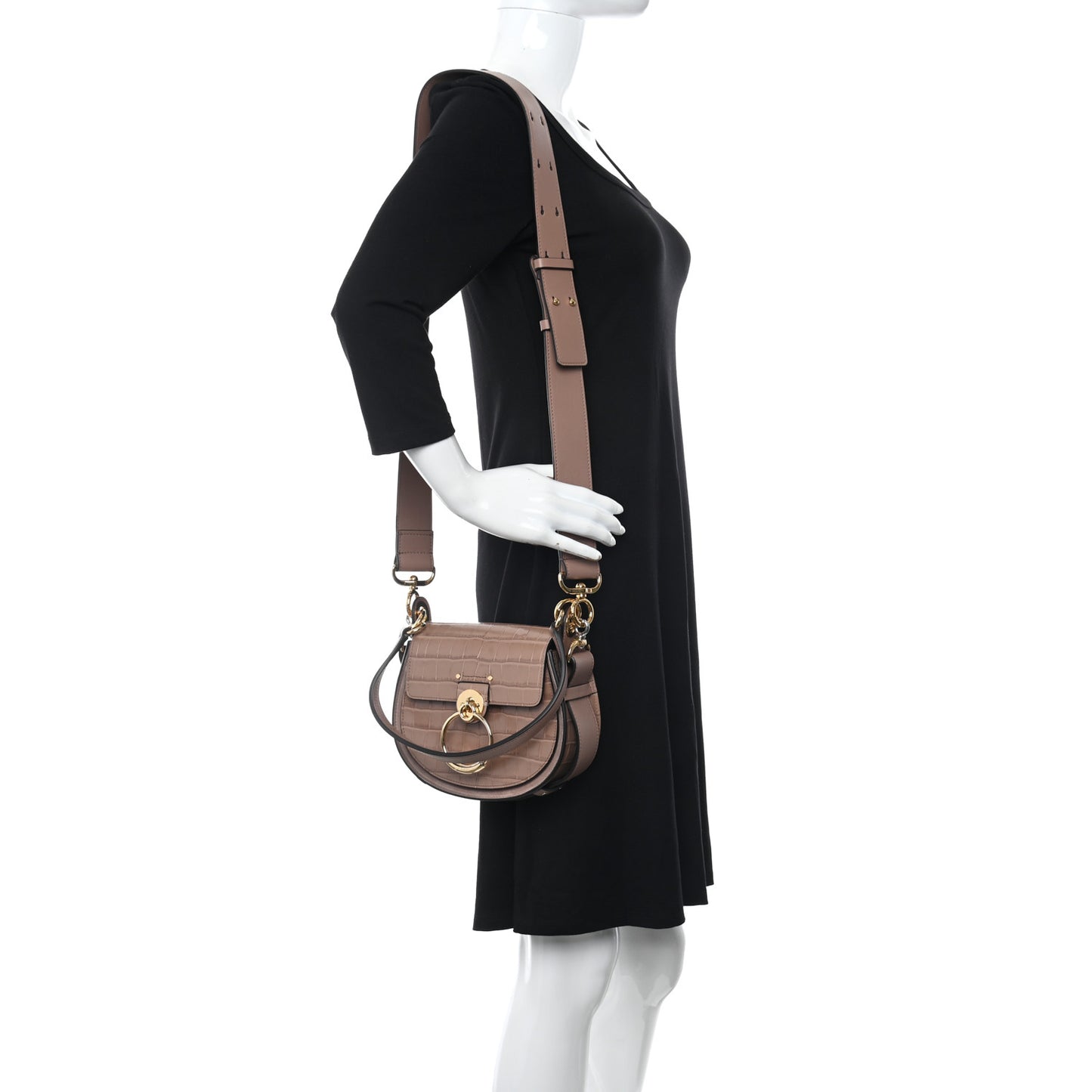 Calfskin Crocodile Embossed Small Tess Bag Woodrose