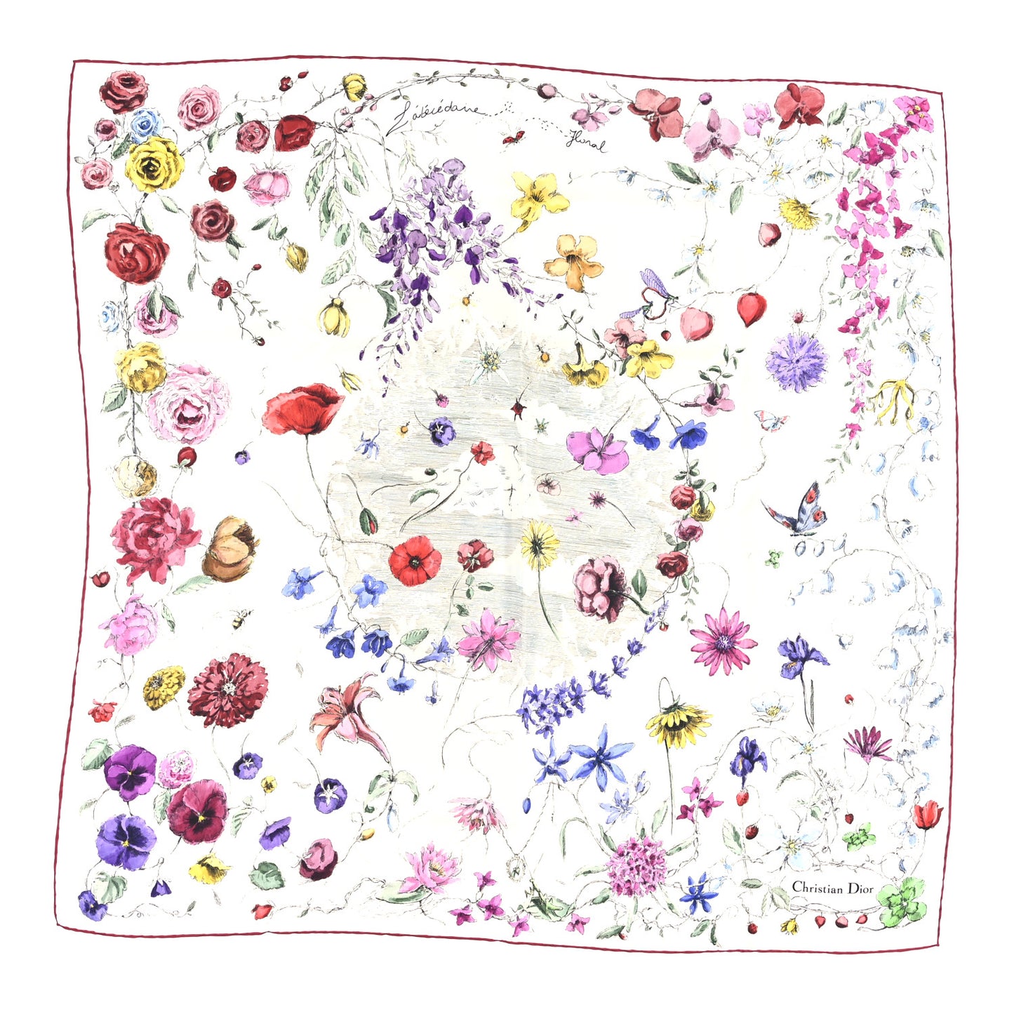 Silk Florilegio 90 Square Scarf Red