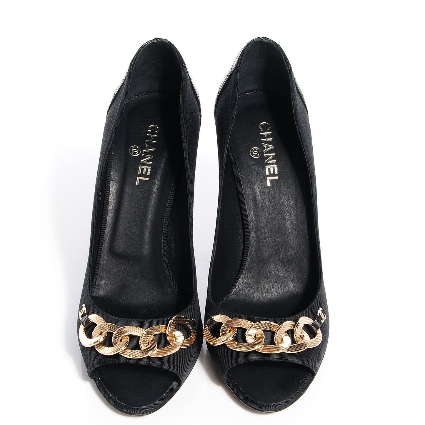 Nylon Quilted Lambskin Chain Peep Toe Pumps 41 Black