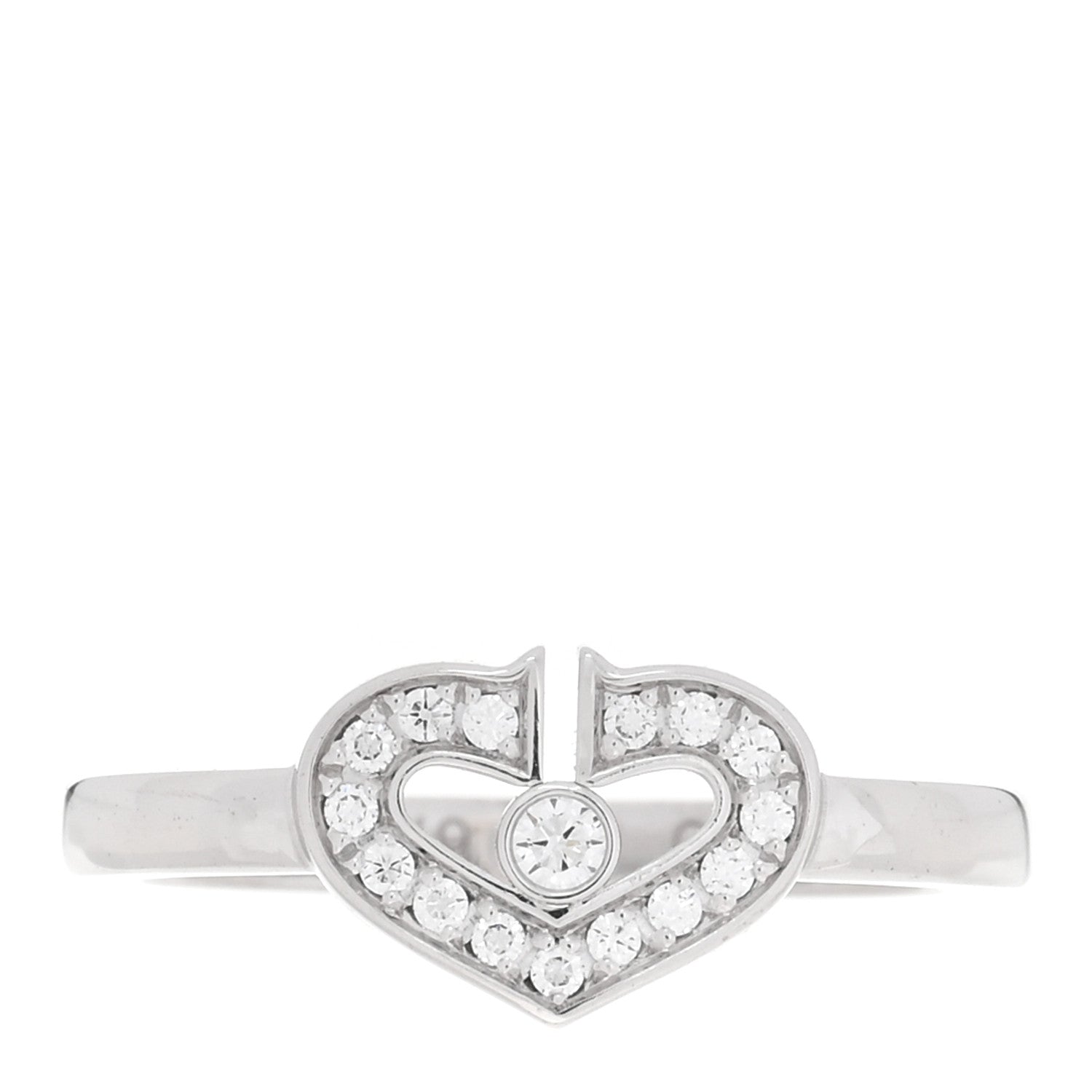 Cartier 18K White Gold Diamond Small Hearts and Symbols Ring 49 4.75 1 of 5