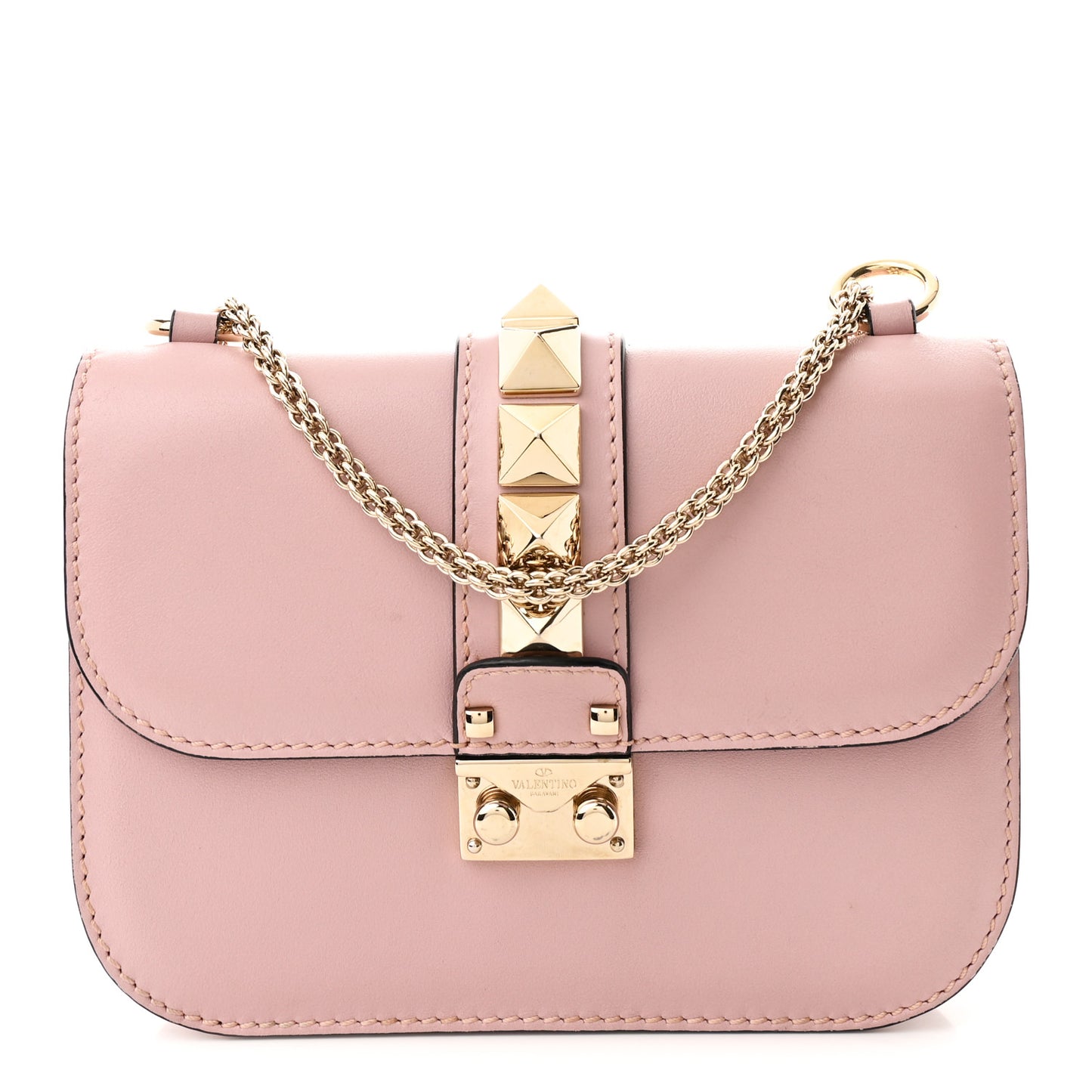 Vitello Small Glam Lock Rockstud Flap Poudre