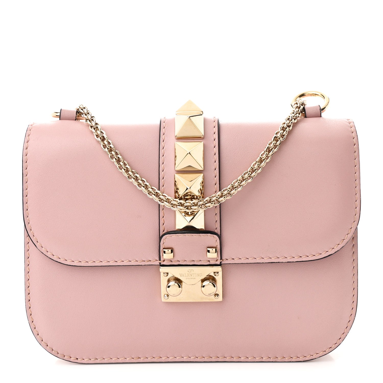 Valentino Garavani Vitello Small Glam Lock Rockstud Flap Poudre 1 of 10