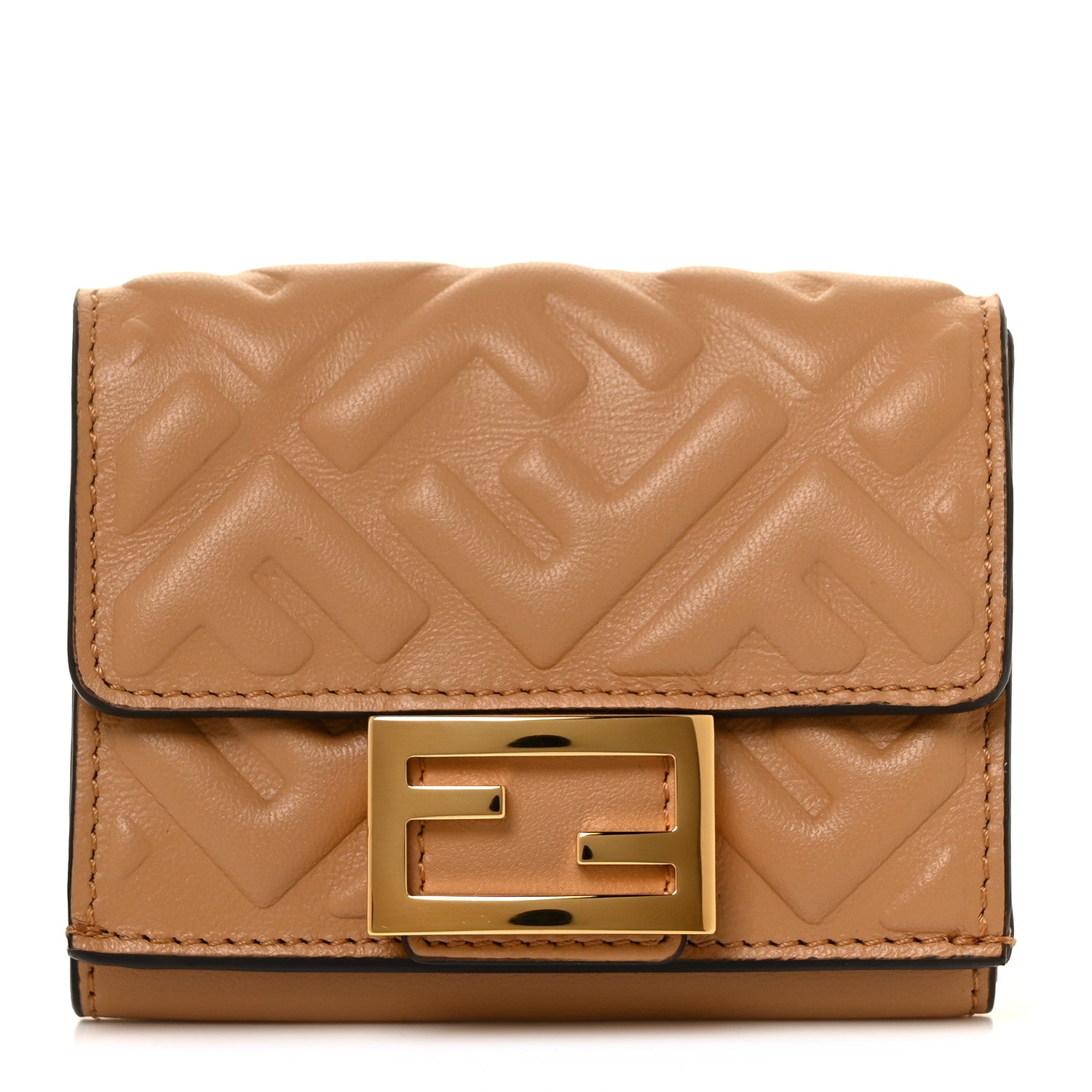 Fendi Nappa Matisse FF Diagonal Embossed Micro Tri-Fold Wallet Miele Scuro 1 of 10