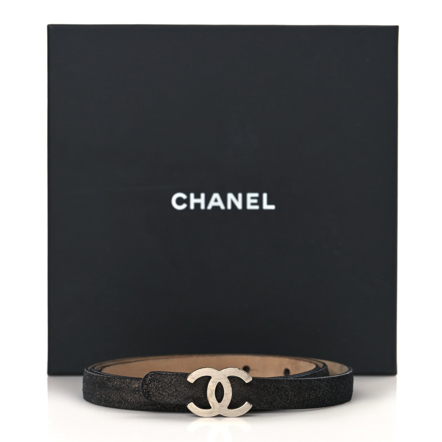 Chanel Glitter Calfskin CC Logo Skinny Belt 85 34 Black 8 of 8