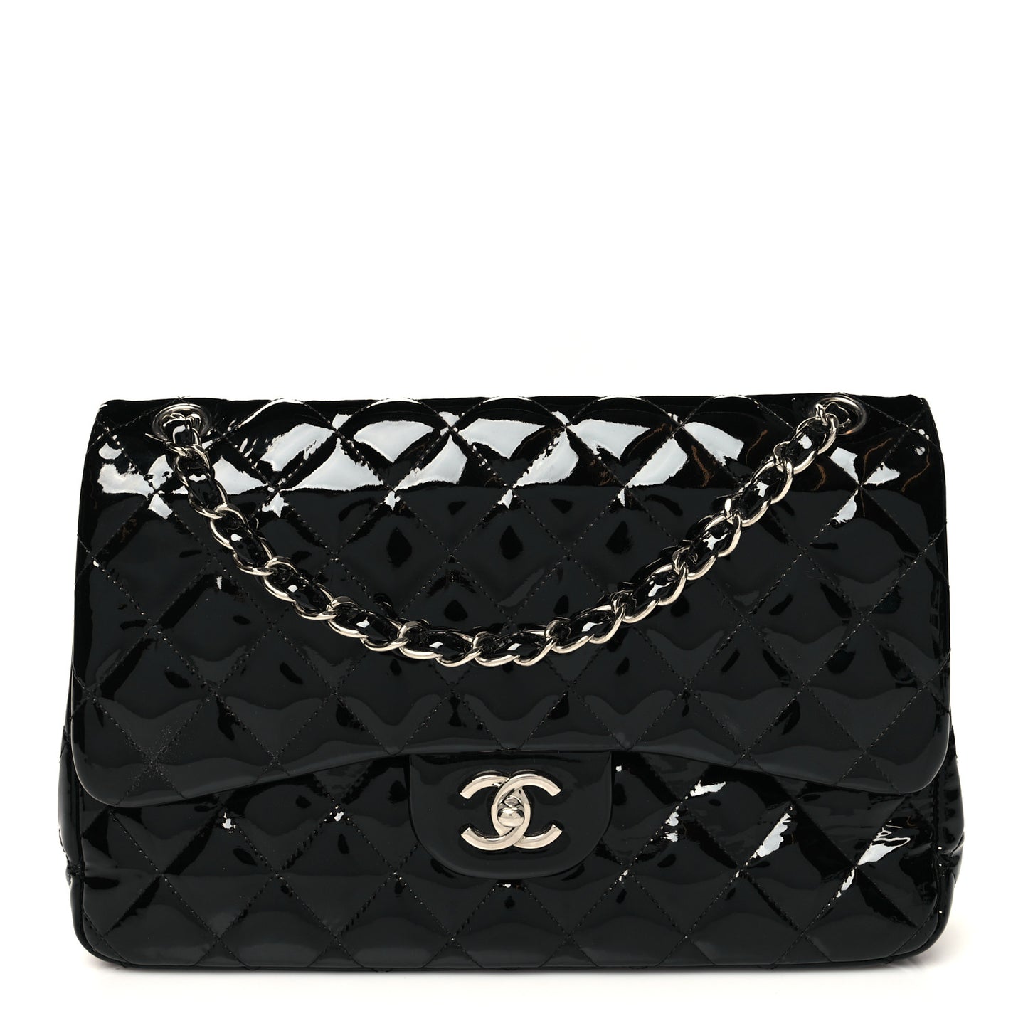 Patent Quilted Jumbo Double Flap Black
