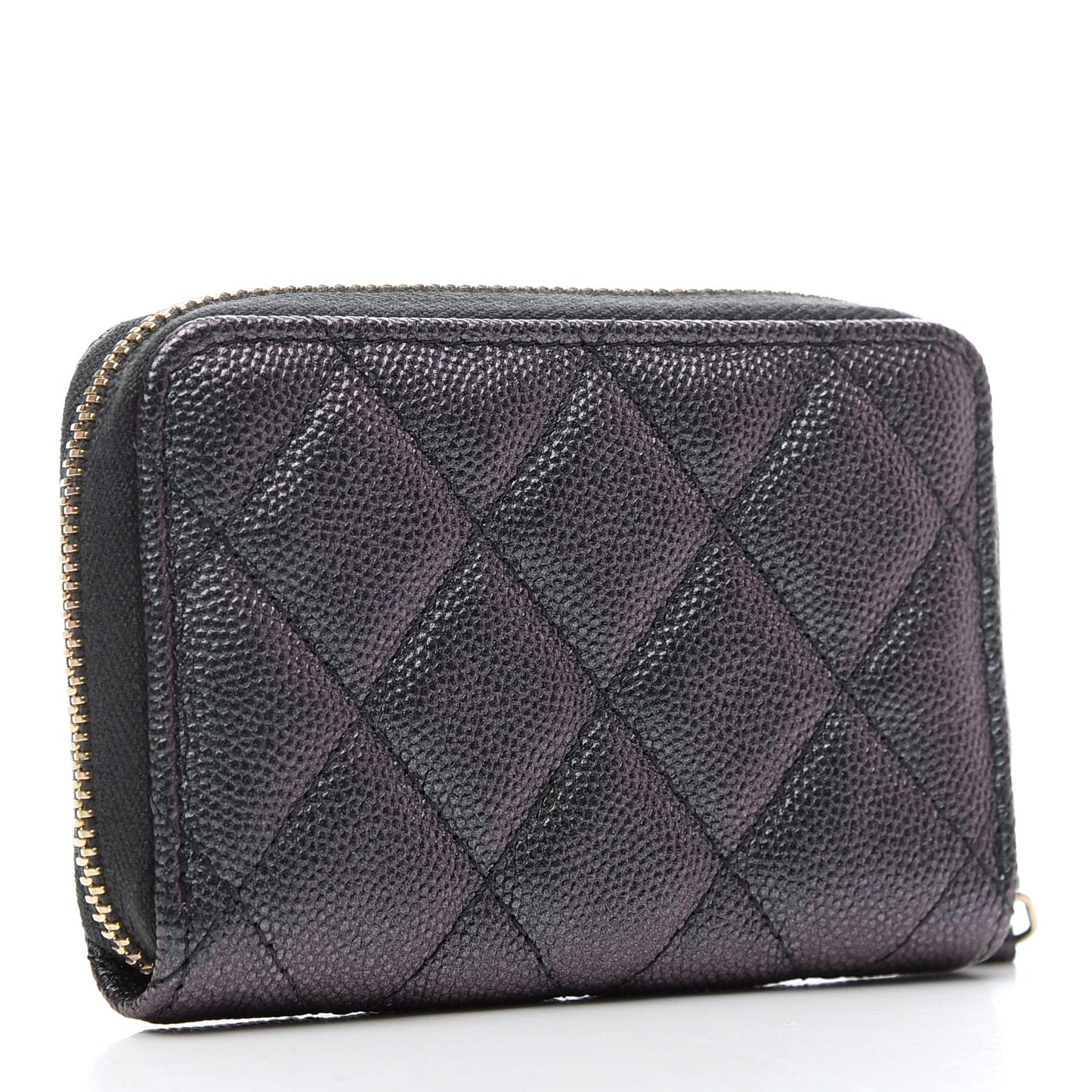 Iridescent Caviar Quilted Zip Coin Purse Black