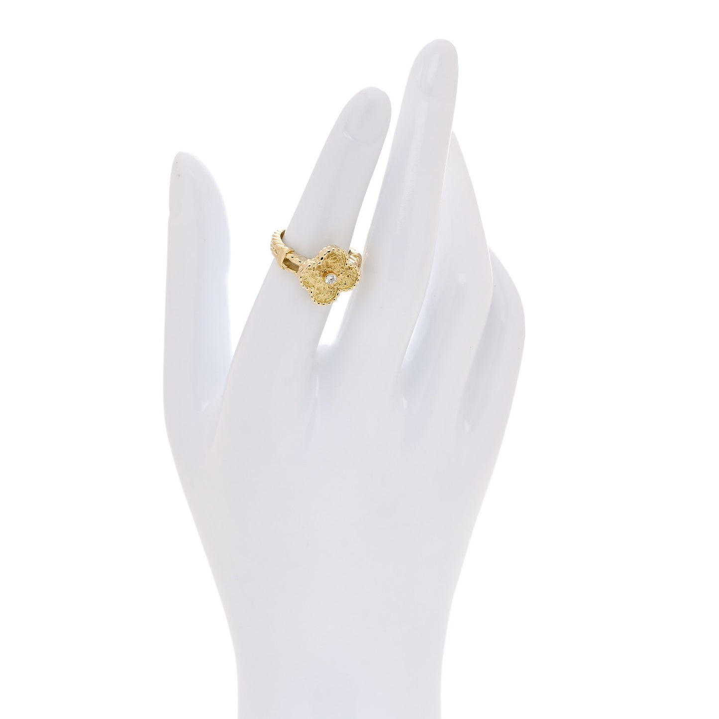 18K Yellow Gold Diamond Vintage Alhambra Ring 50 5.25