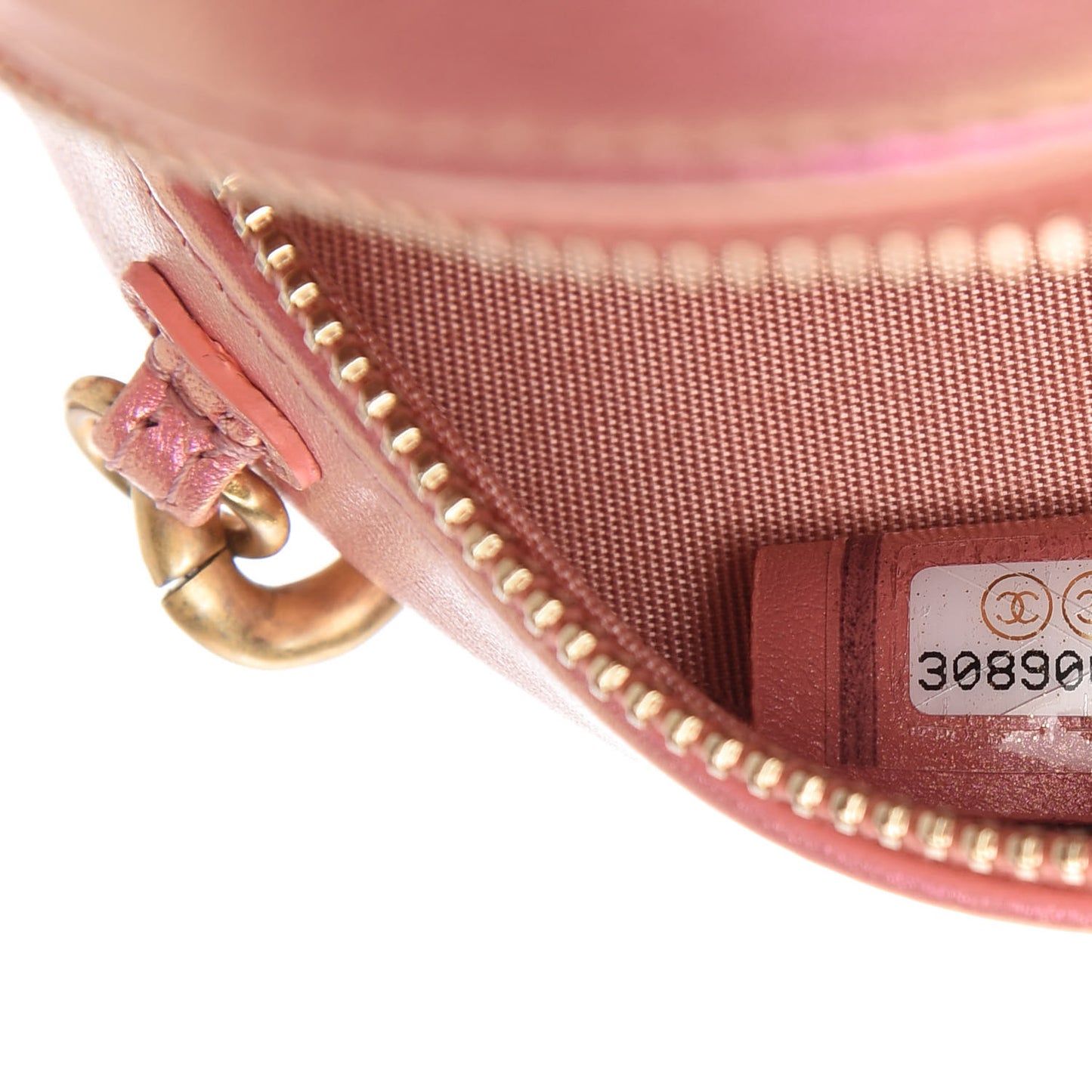 Iridescent Calfskin Quilted Chanel 19 Round Clutch With Chain Pink