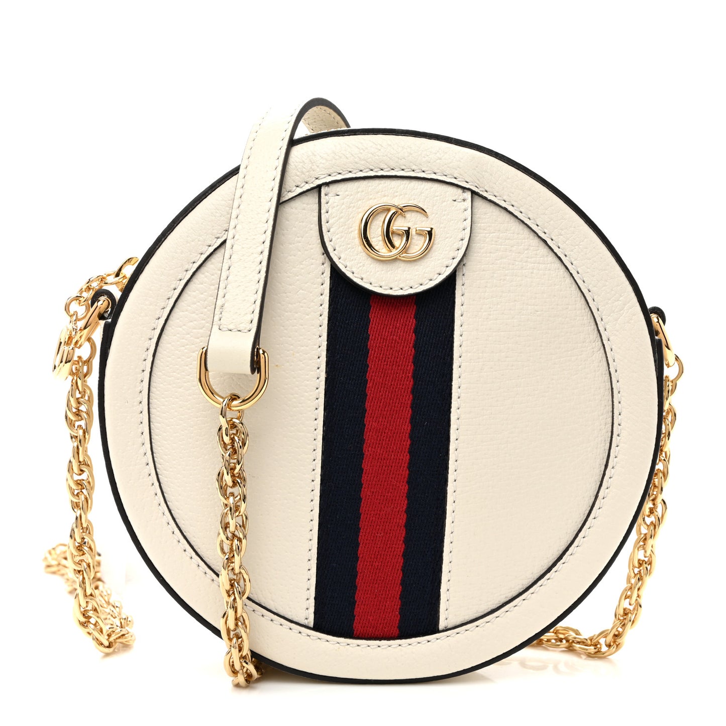 Textured Calfskin Web Mini Ophidia Round Shoulder Bag Mystic White