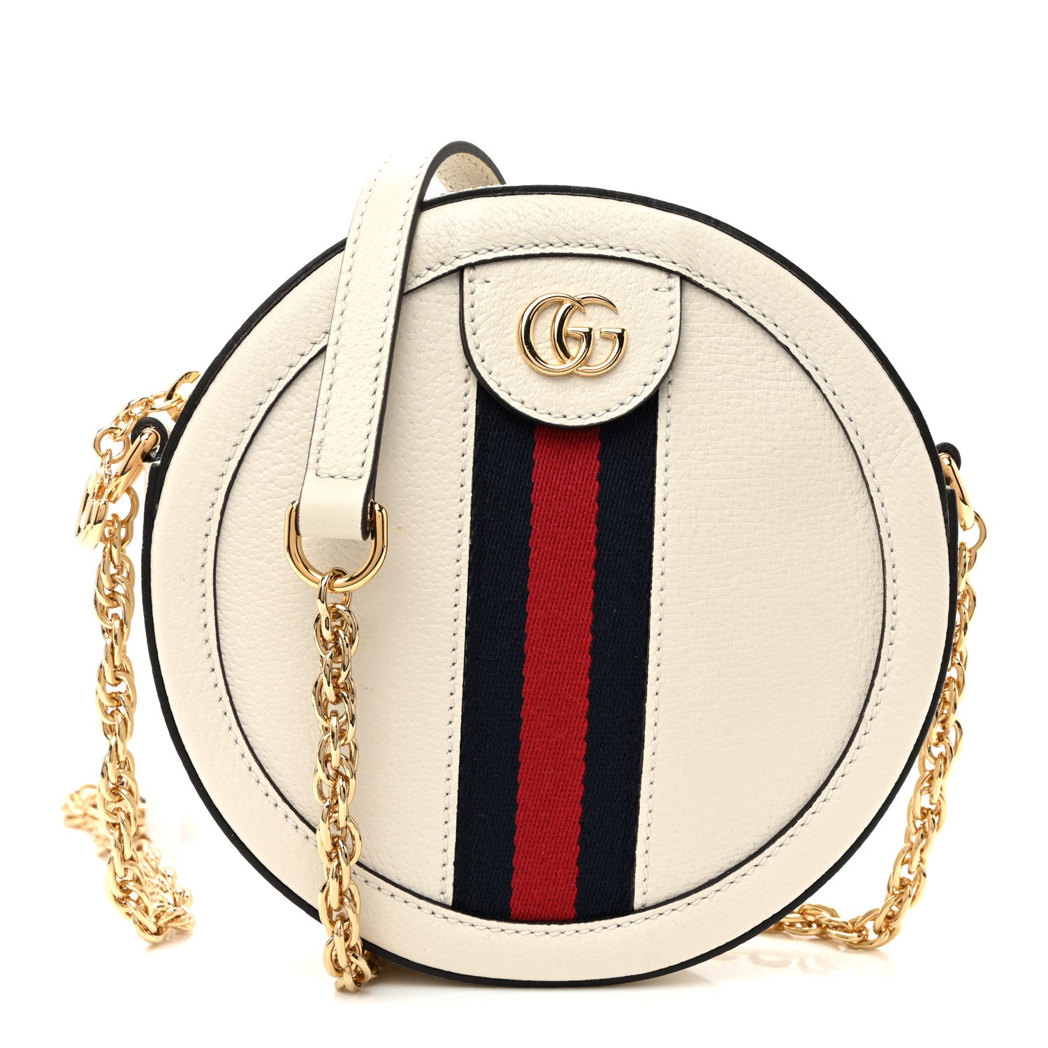 Gucci Textured Calfskin Web Mini Ophidia Round Shoulder Bag Mystic White 1 of 9