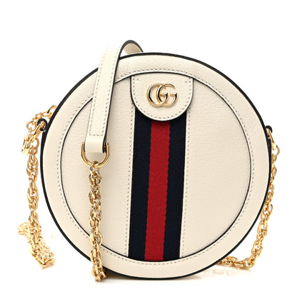 Gucci Textured Calfskin Web Mini Ophidia Round Shoulder Bag Mystic White 1 of 9