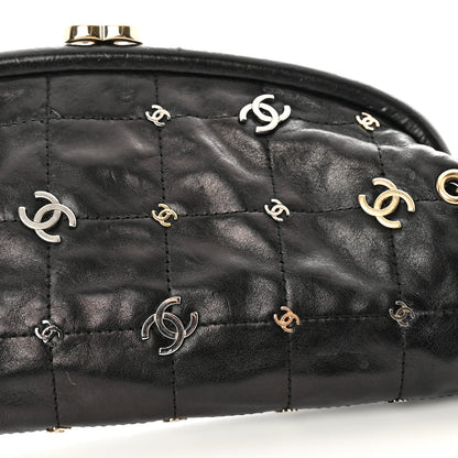 Chanel Calfskin Square Quilted Grommet Embellished Piercing Chic Clutch Black 10 of 15