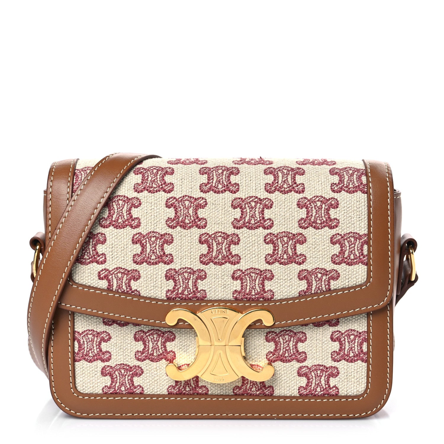 Celine Canvas Calfskin Triomphe Embroidered Teen Triomphe Bag Fox Red 1 of 9