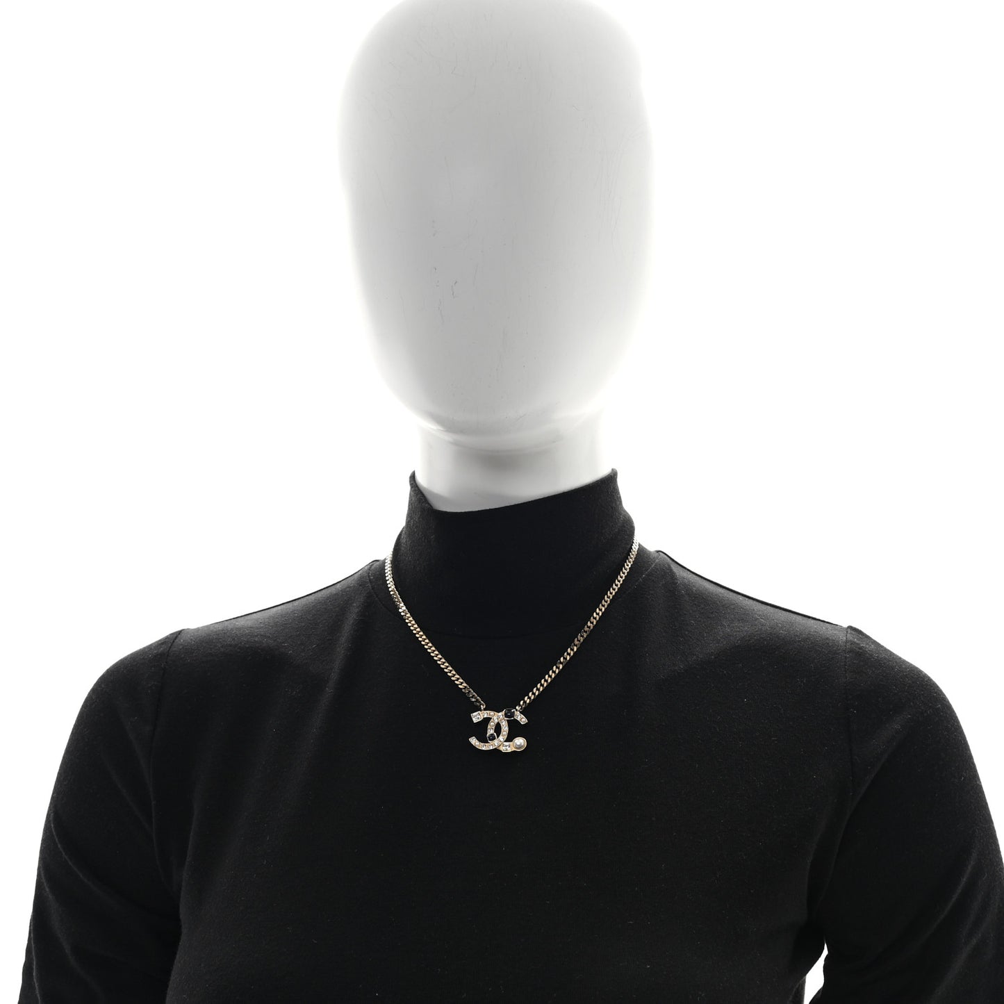 Crystal Pearl Resin CC Chain Necklace Gold Pearly White Black