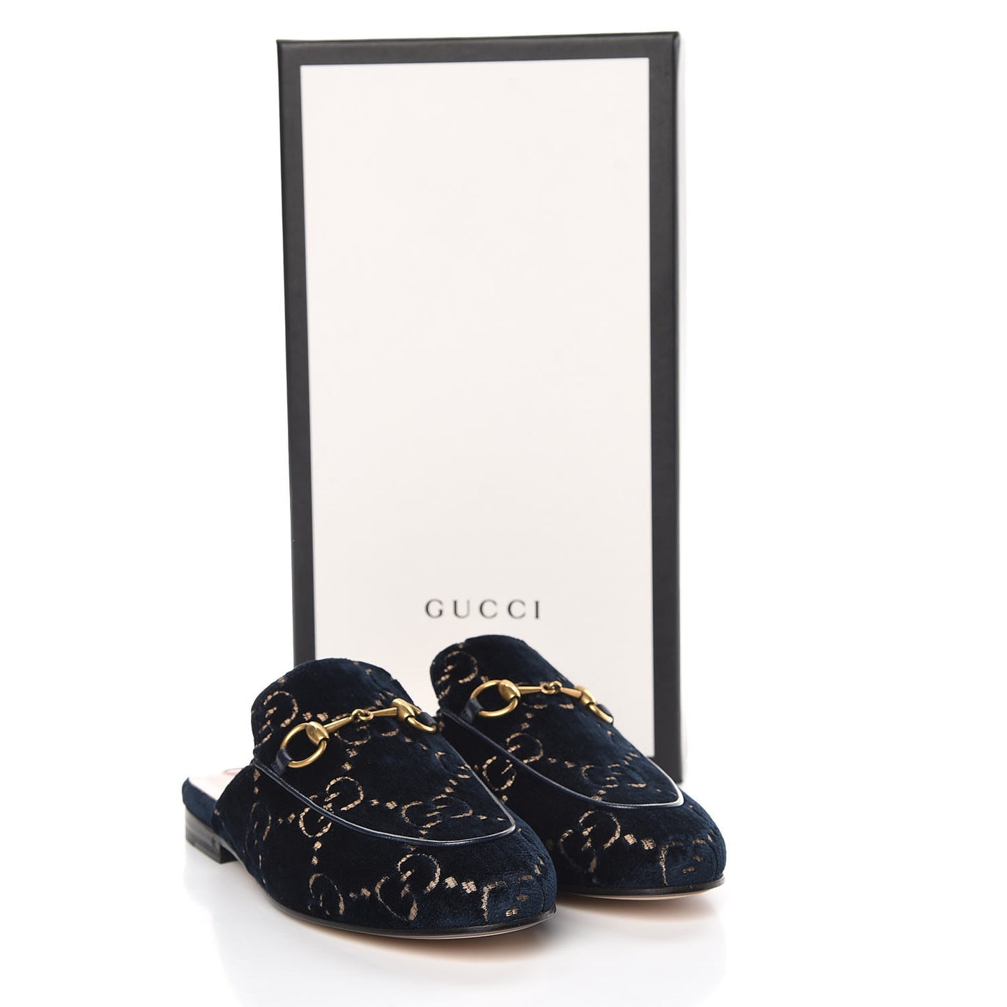 Velvet GG Monogram Womens Princetown Slippers 35 Blue Beige