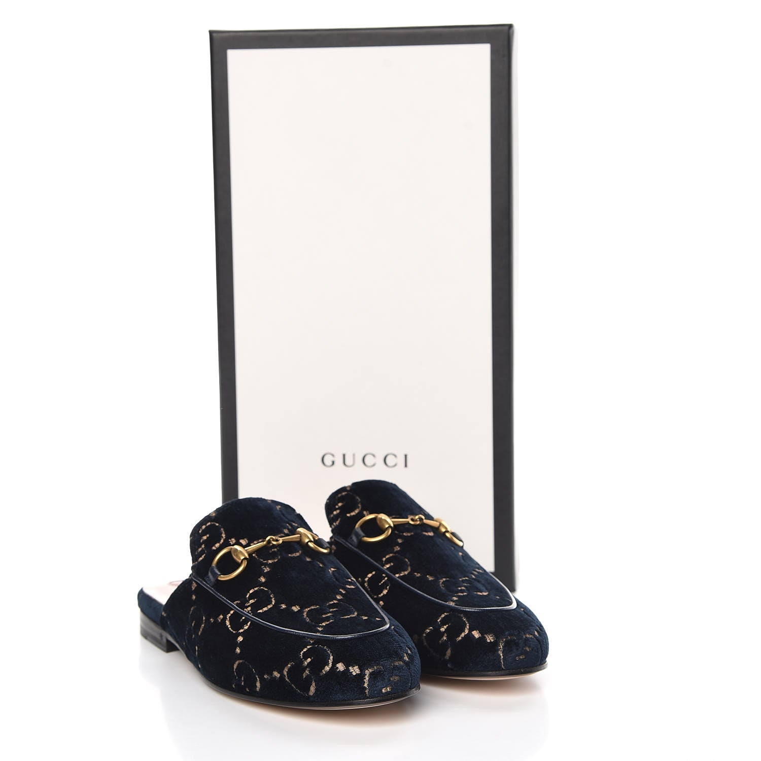 Gucci Velvet GG Monogram Womens Princetown Slippers 35 Blue Beige 9 of 9