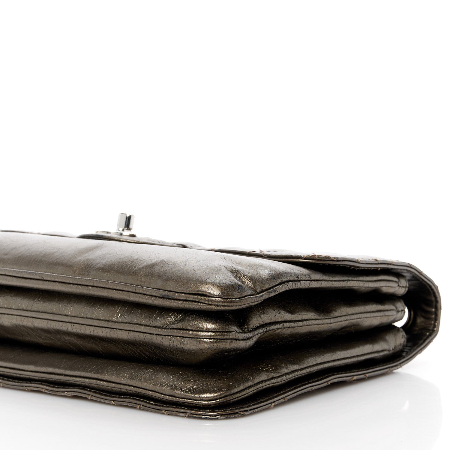 Chanel Metallic Crackled Calfskin Medium Clam's Pocket Flap Dark Silver 11 of 15