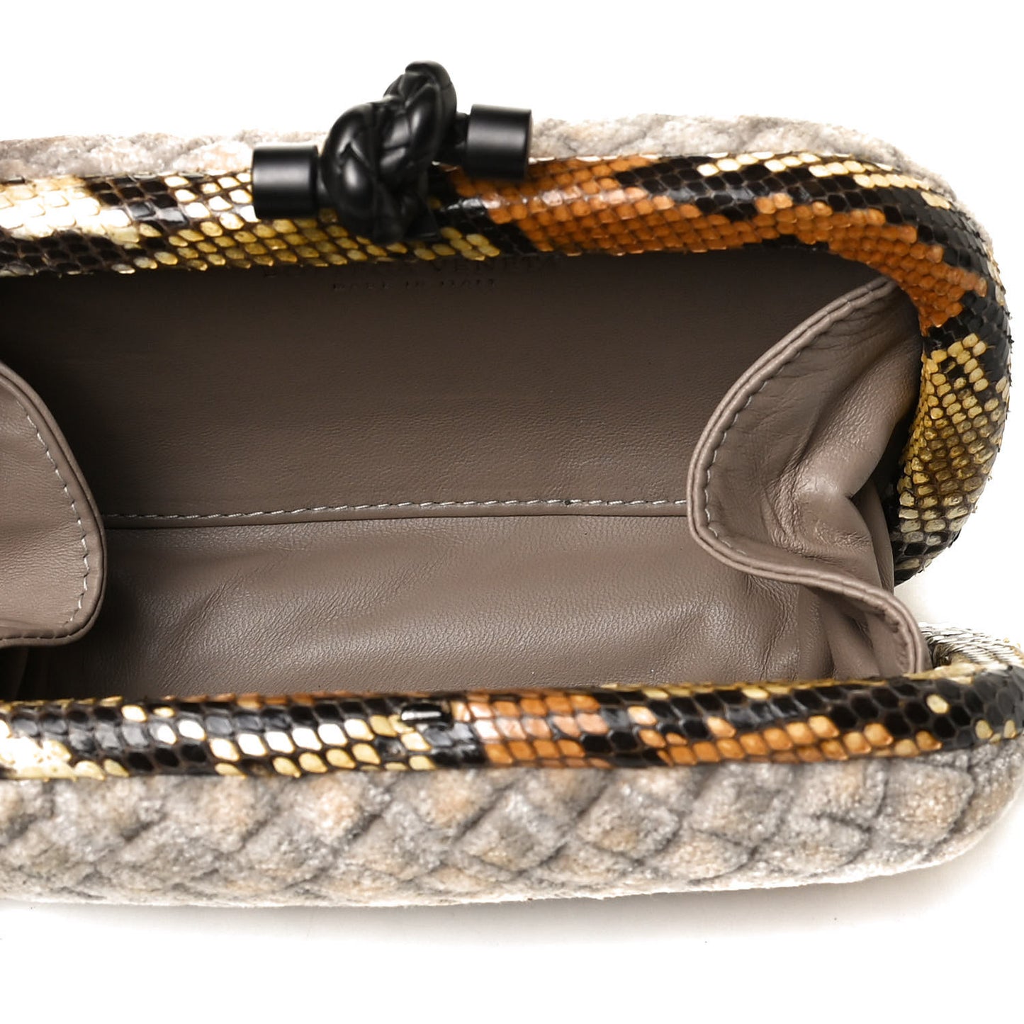 Velvet Intreccio Snakeskin Knot Clutch Grey Beige