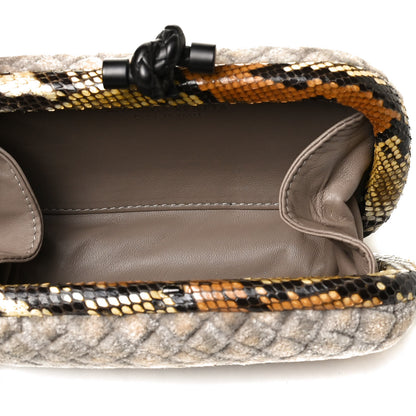 Bottega Veneta Velvet Intreccio Snakeskin Knot Clutch Grey Beige 5 of 9