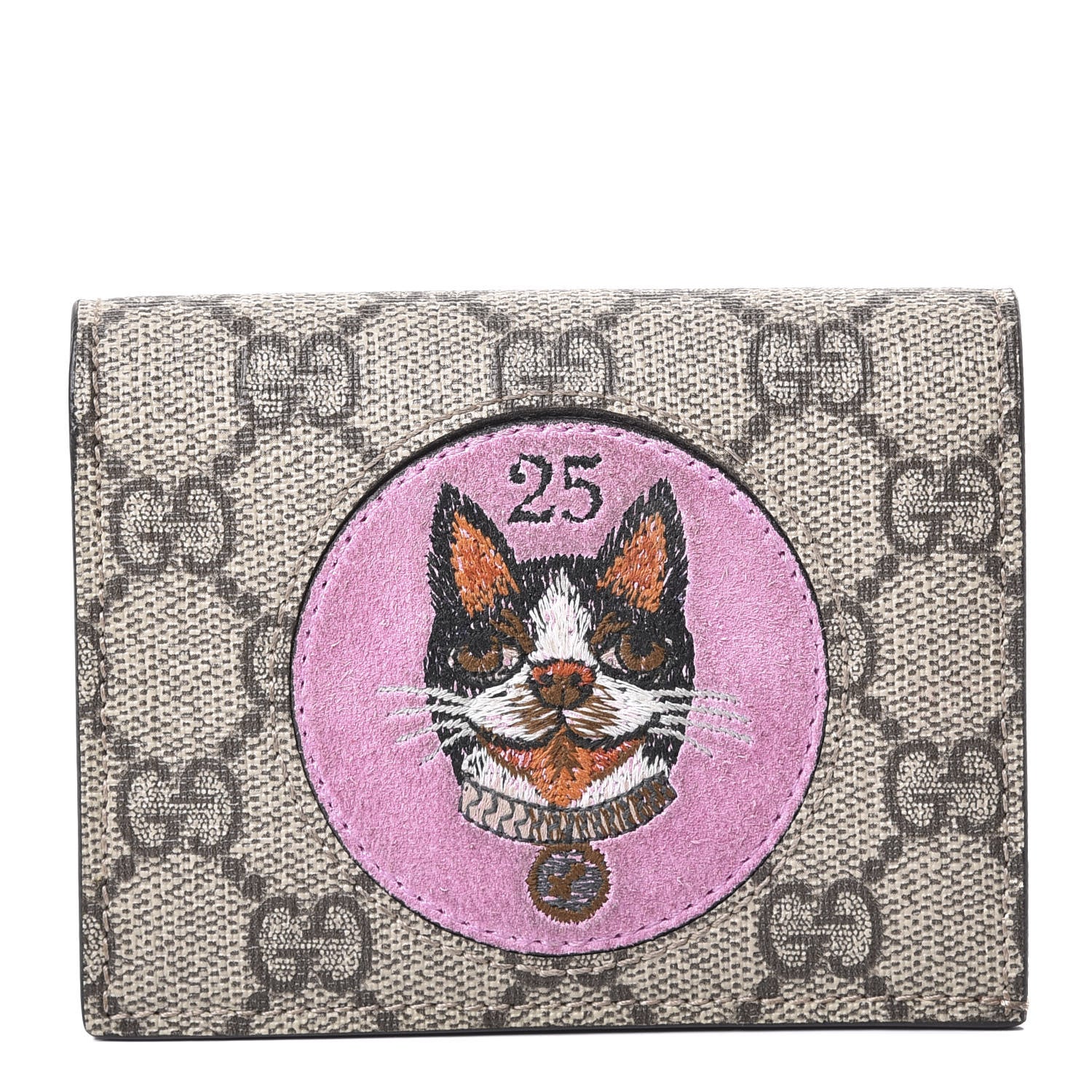 Gucci GG Supreme Monogram Bosco Patch Card Case Wallet Beige Malva Hibiscus Red 1 of 9