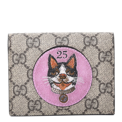 Gucci GG Supreme Monogram Bosco Patch Card Case Wallet Beige Malva Hibiscus Red 1 of 9
