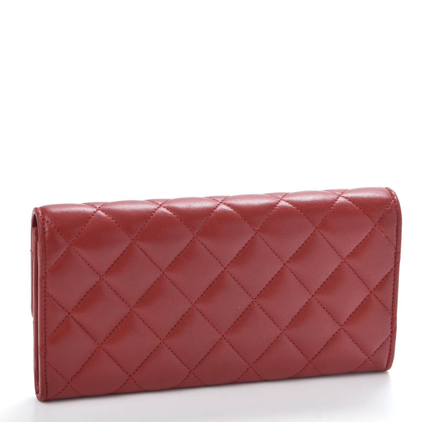 Lambskin Quilted Large Gusset Flap Wallet Red