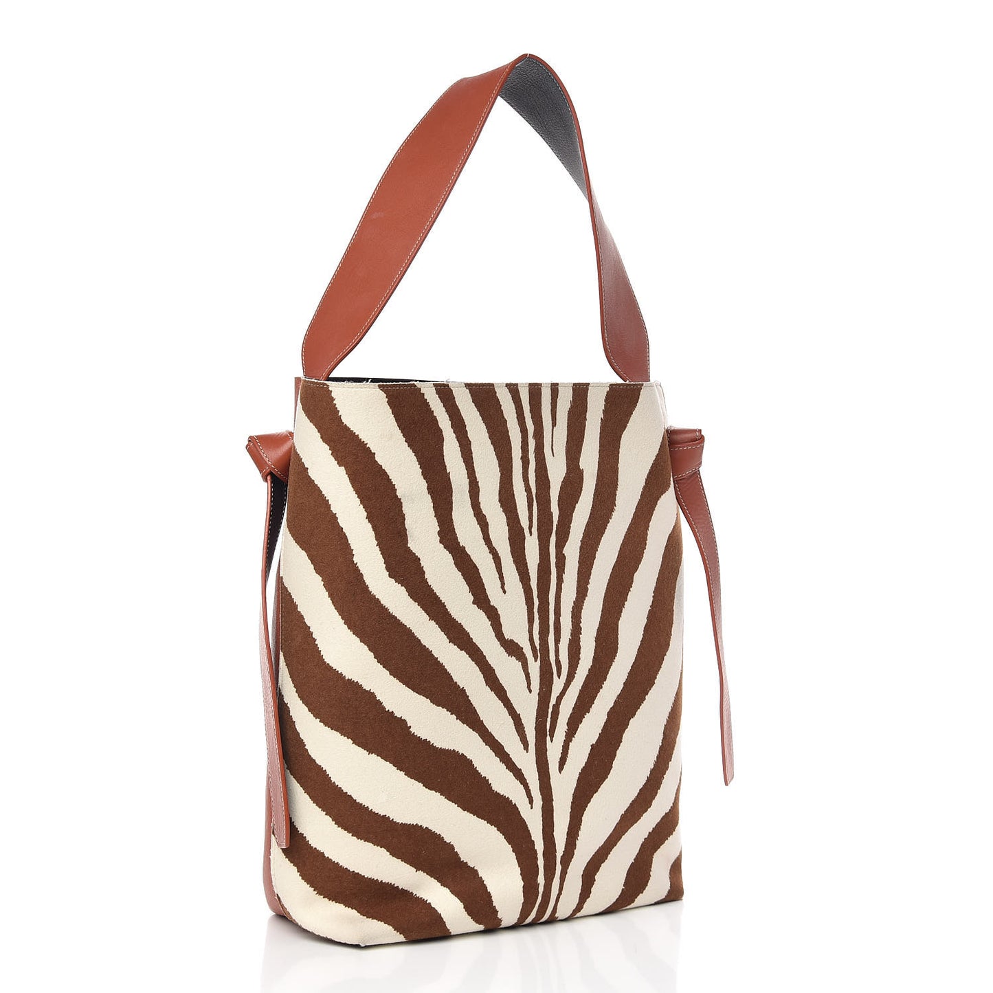 Shiny Smooth Calfskin Zebra Printed Calf Hair Small Twisted Cabas Chalk Brick