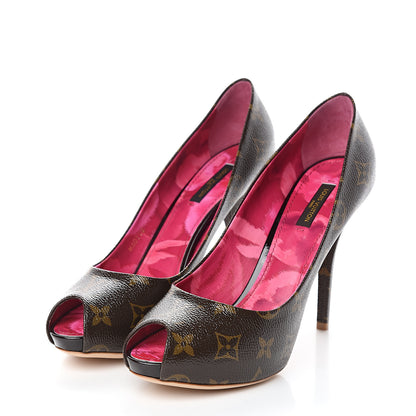 Louis Vuitton Patent Monogram Rosemary Peep Toe Pumps 38.5 3 of 10