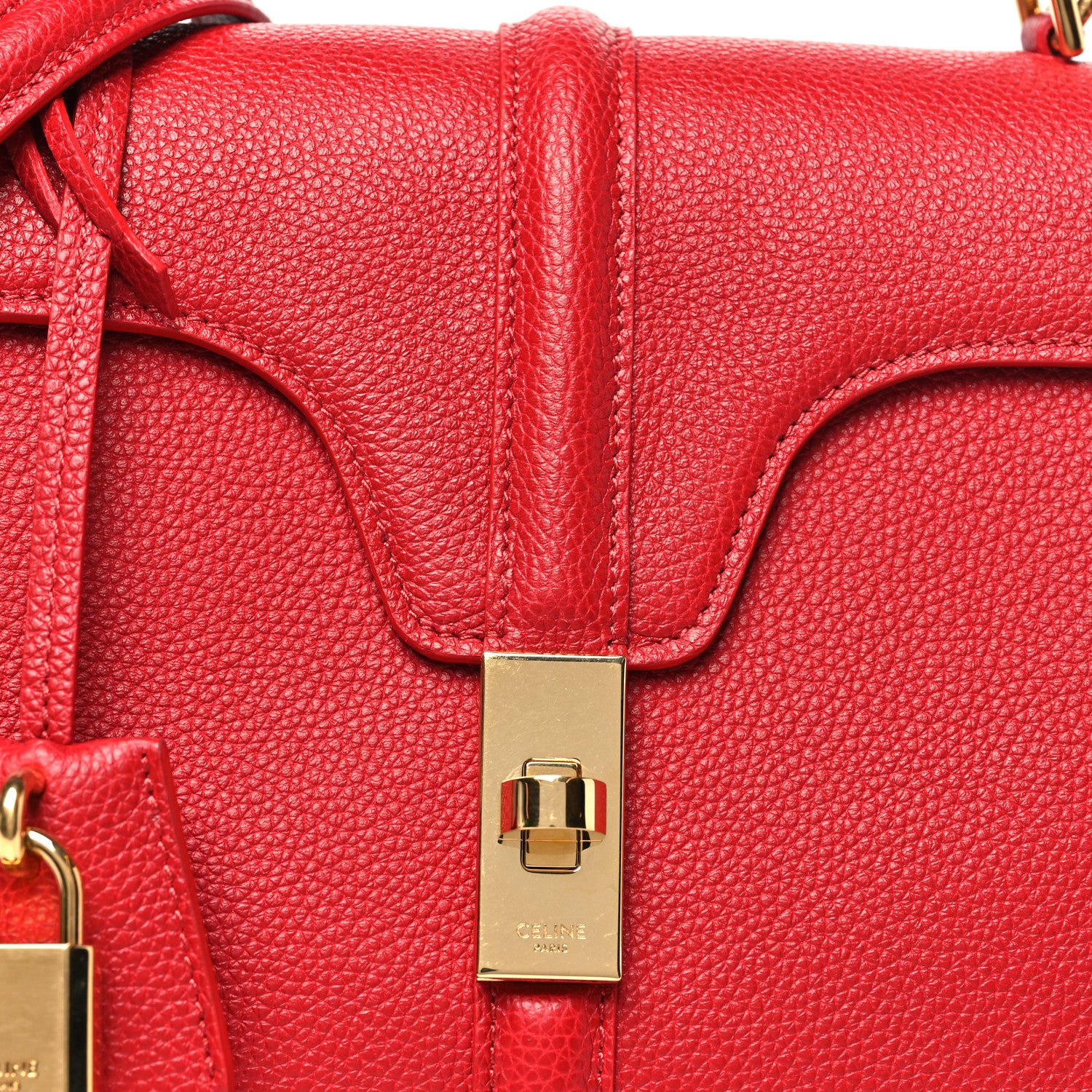 Celine Grained Calfskin Small 16 Top Handle Bag Red 7 of 9