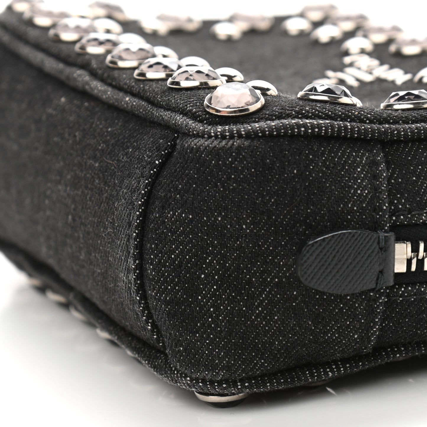 Denim Studded Embellished Mini Camera Crossbody Black