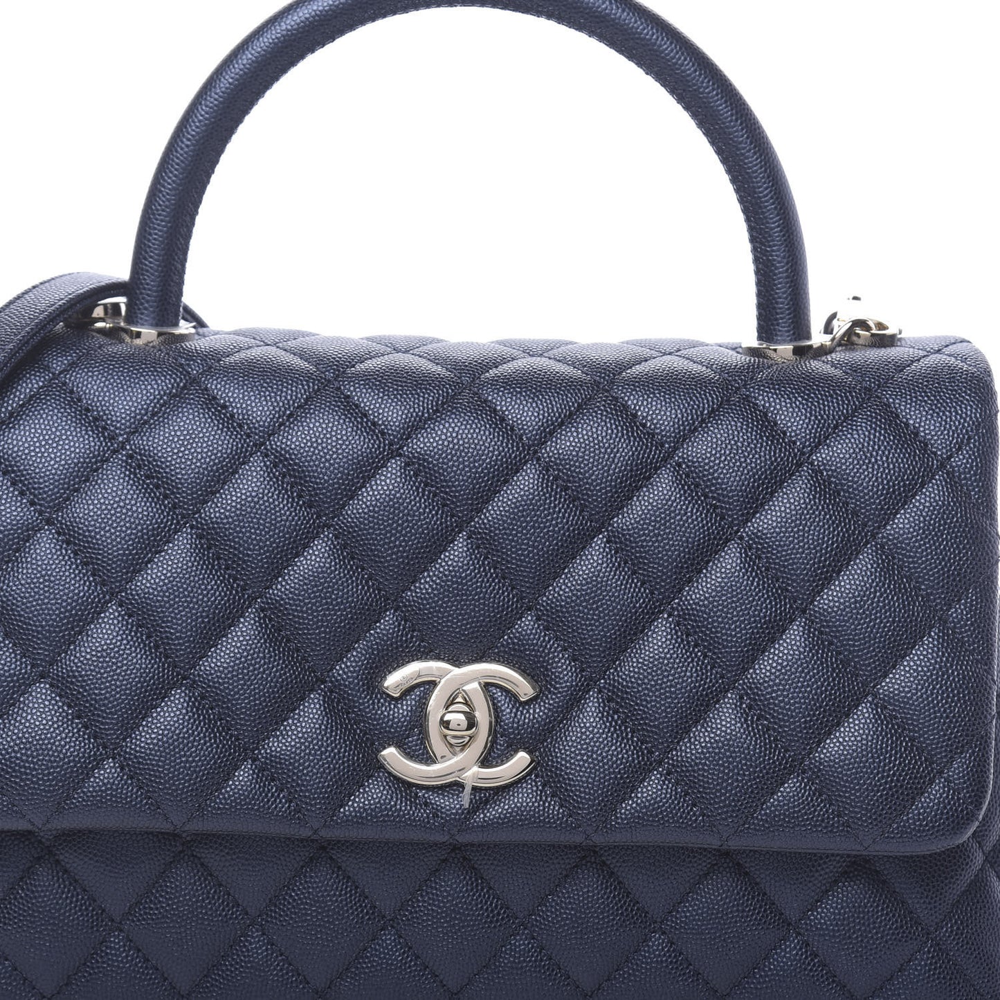 Iridescent Caviar Quilted Small Coco Handle Flap Dark Blue