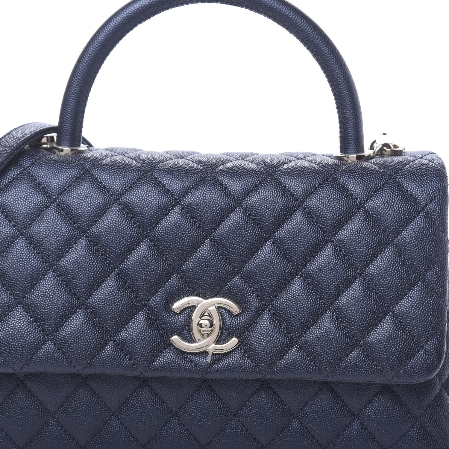 Chanel Iridescent Caviar Quilted Small Coco Handle Flap Dark Blue 10 of 10