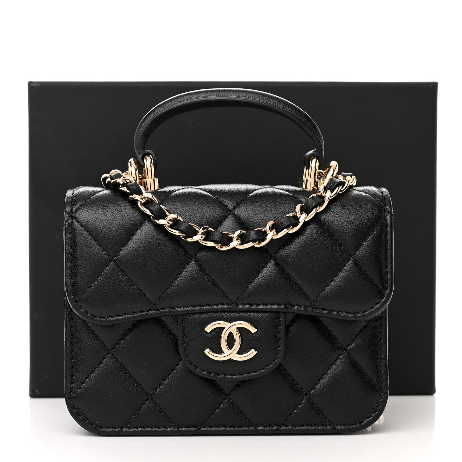 Chanel Lambskin Quilted Top Handle Flap Coin Purse With Chain Black 12 of 12