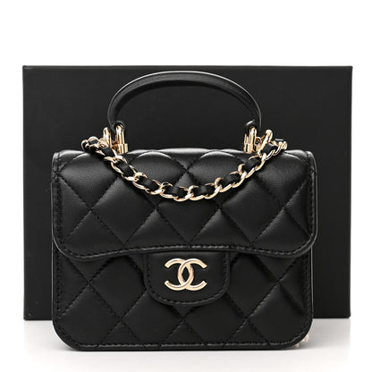 Chanel Lambskin Quilted Top Handle Flap Coin Purse With Chain Black 12 of 12