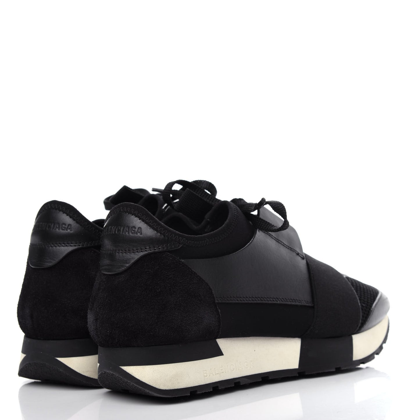 Mesh Calfskin Neoprene Suede Womens Race Runner Sneakers 37 Black