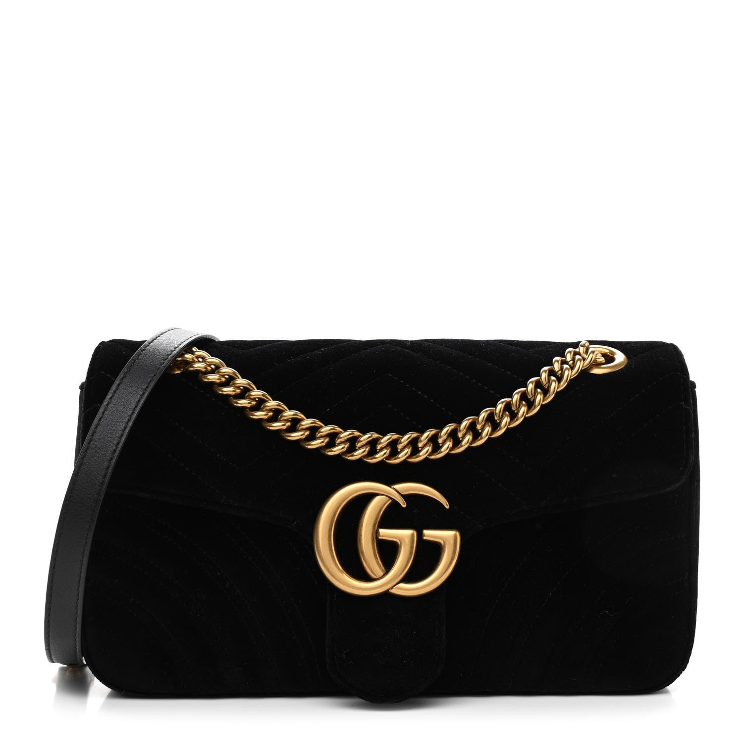 Gucci Velvet Matelasse Small GG Marmont Shoulder Bag Black 1 of 11