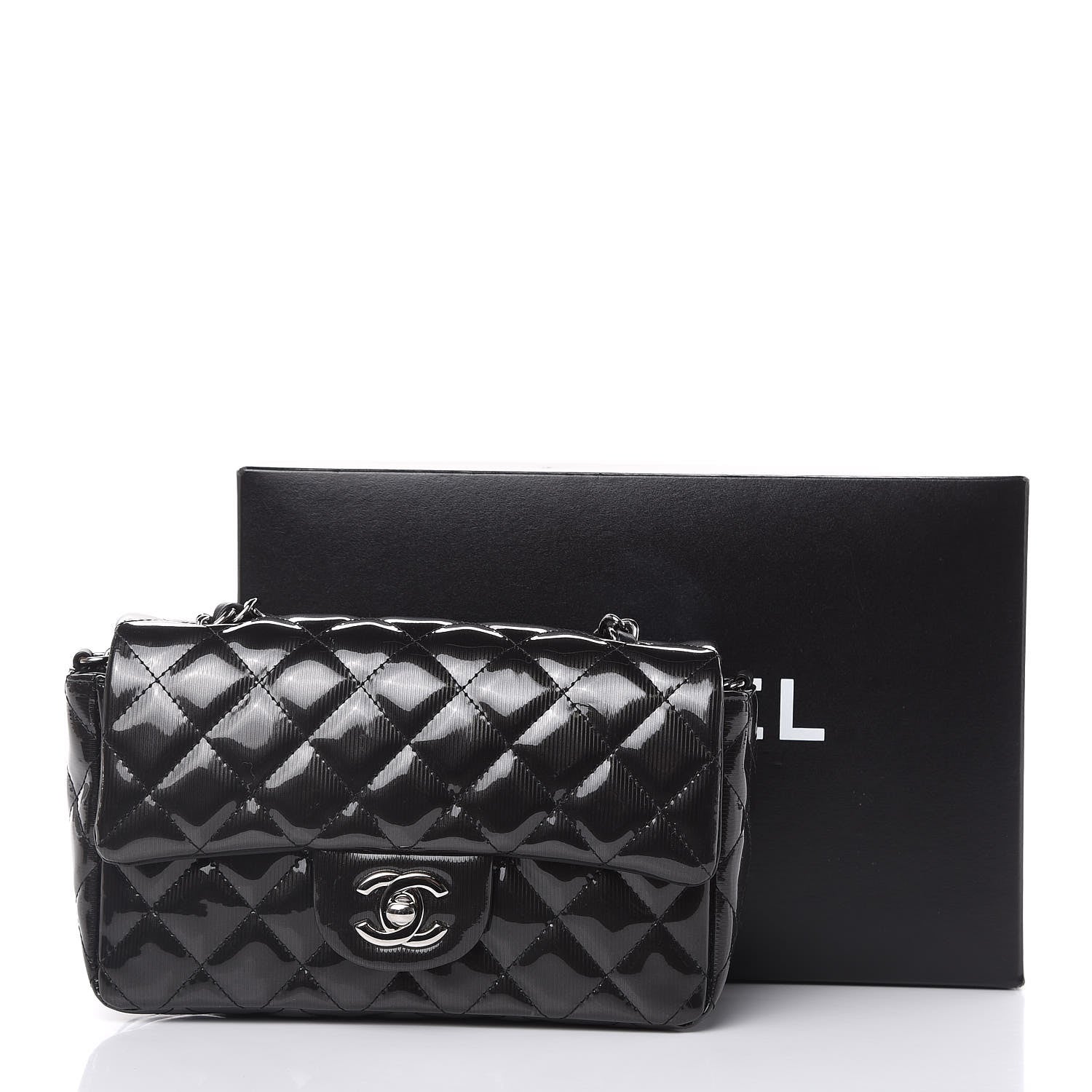 Chanel Striated Patent Quilted Mini Rectangular Flap Black 12 of 12