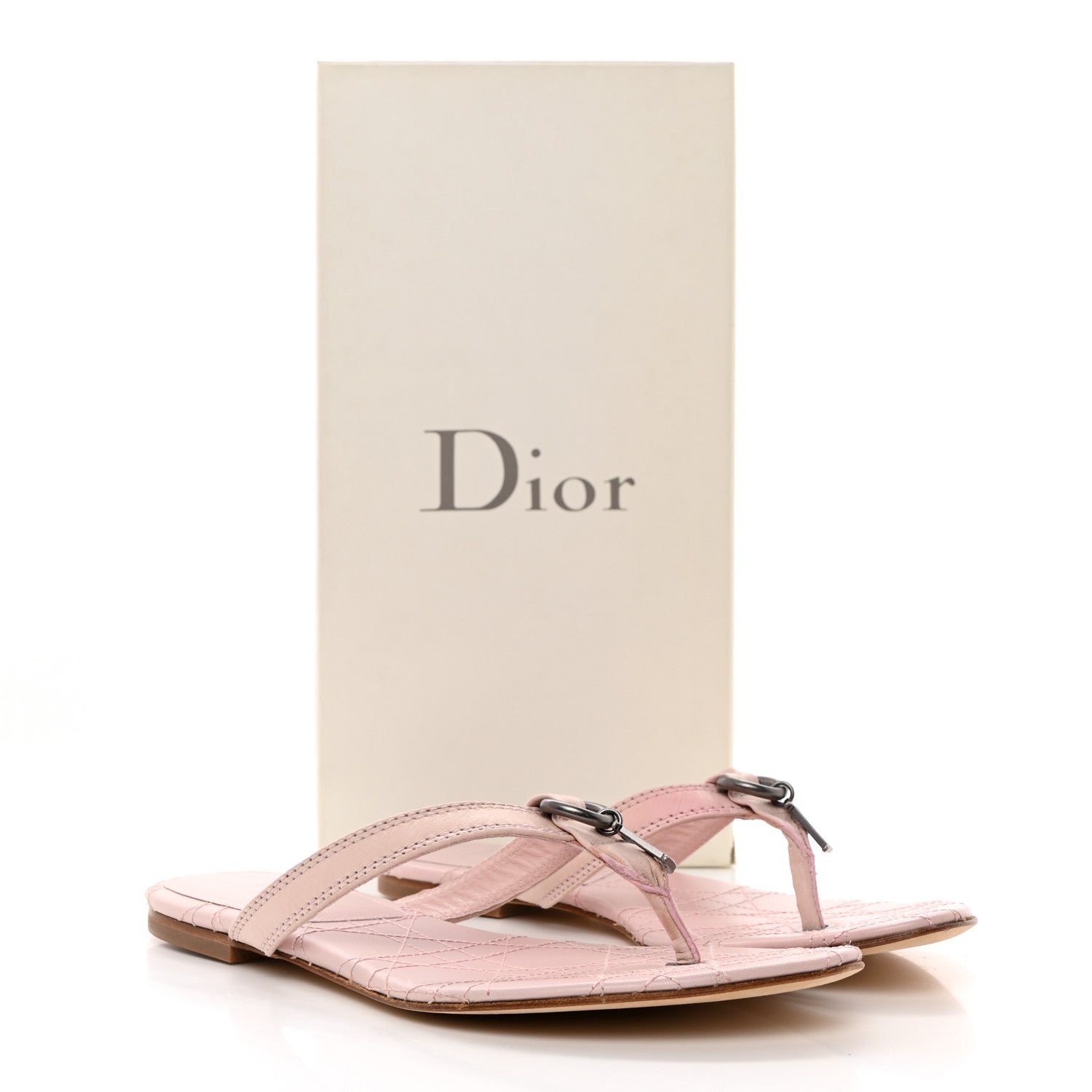 Christian Dior Lambskin Cannage Thong Sandals 36 Rose De Vents 9 of 9