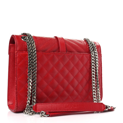 Saint Laurent Grain De Poudre Textured Mixed Matelasse Triquilt Medium Monogram Satchel New Red 3 of 12