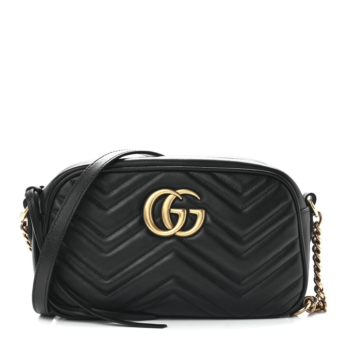 Calfskin Matelasse Small GG Marmont Chain Shoulder Bag Black