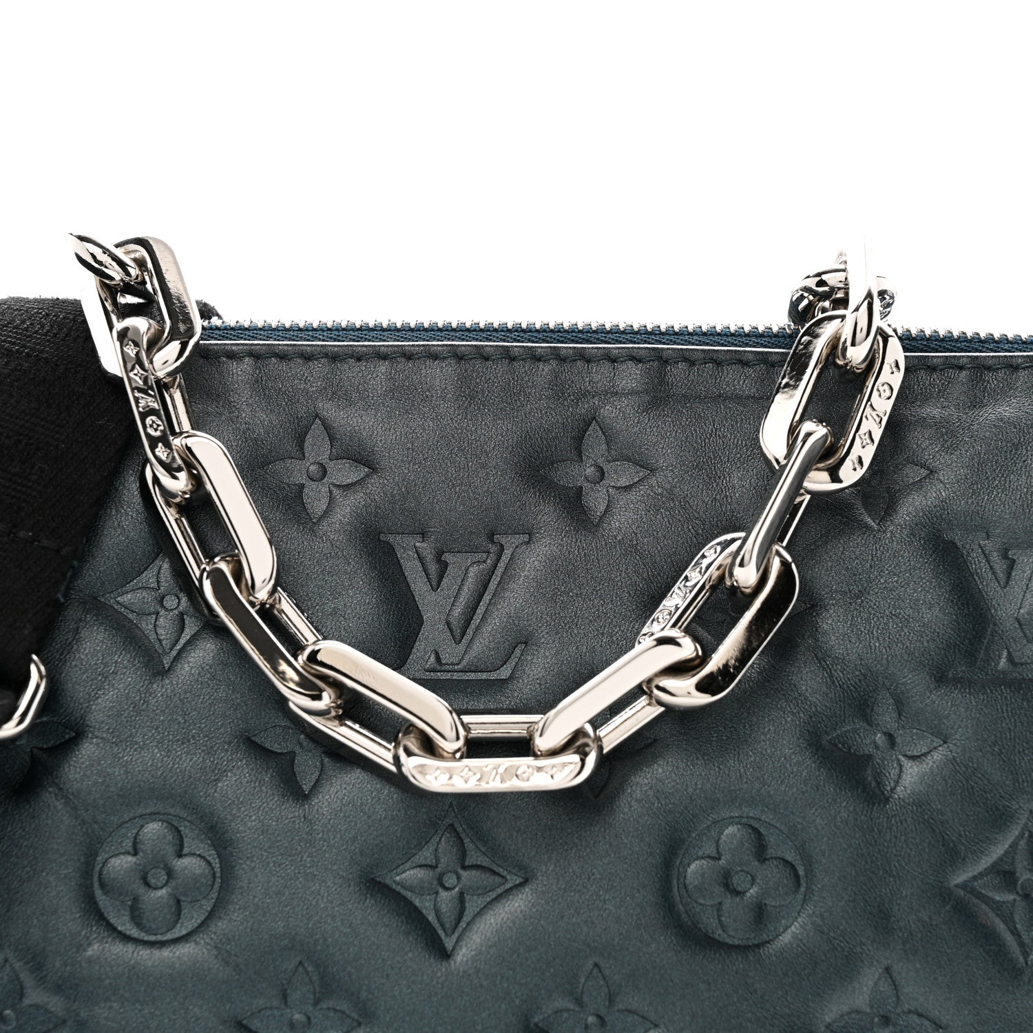 Louis Vuitton Metallic Lambskin Embossed Monogram Coussin PM Bleu 8 of 15