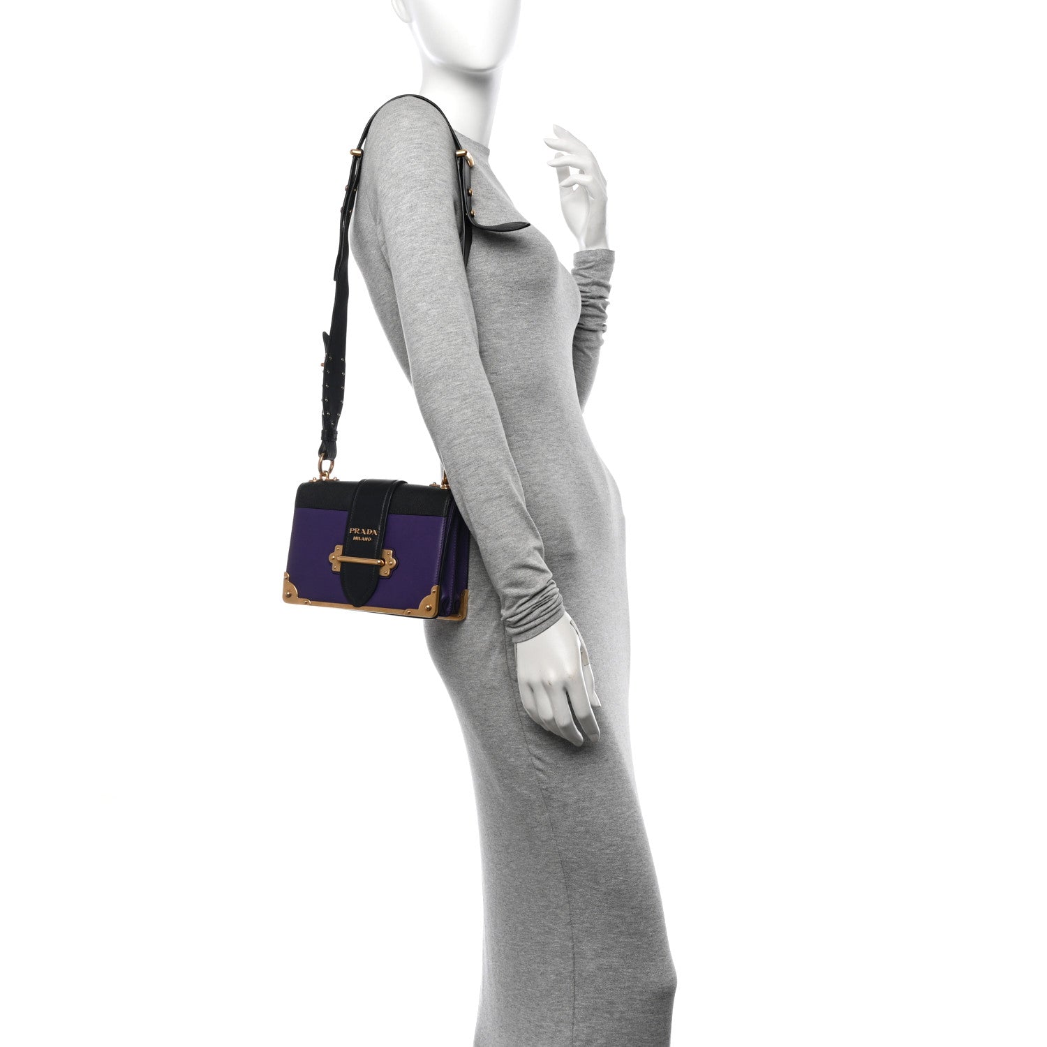 Prada City Calfskin Saffiano Cahier Bag Purple Black 2 of 13