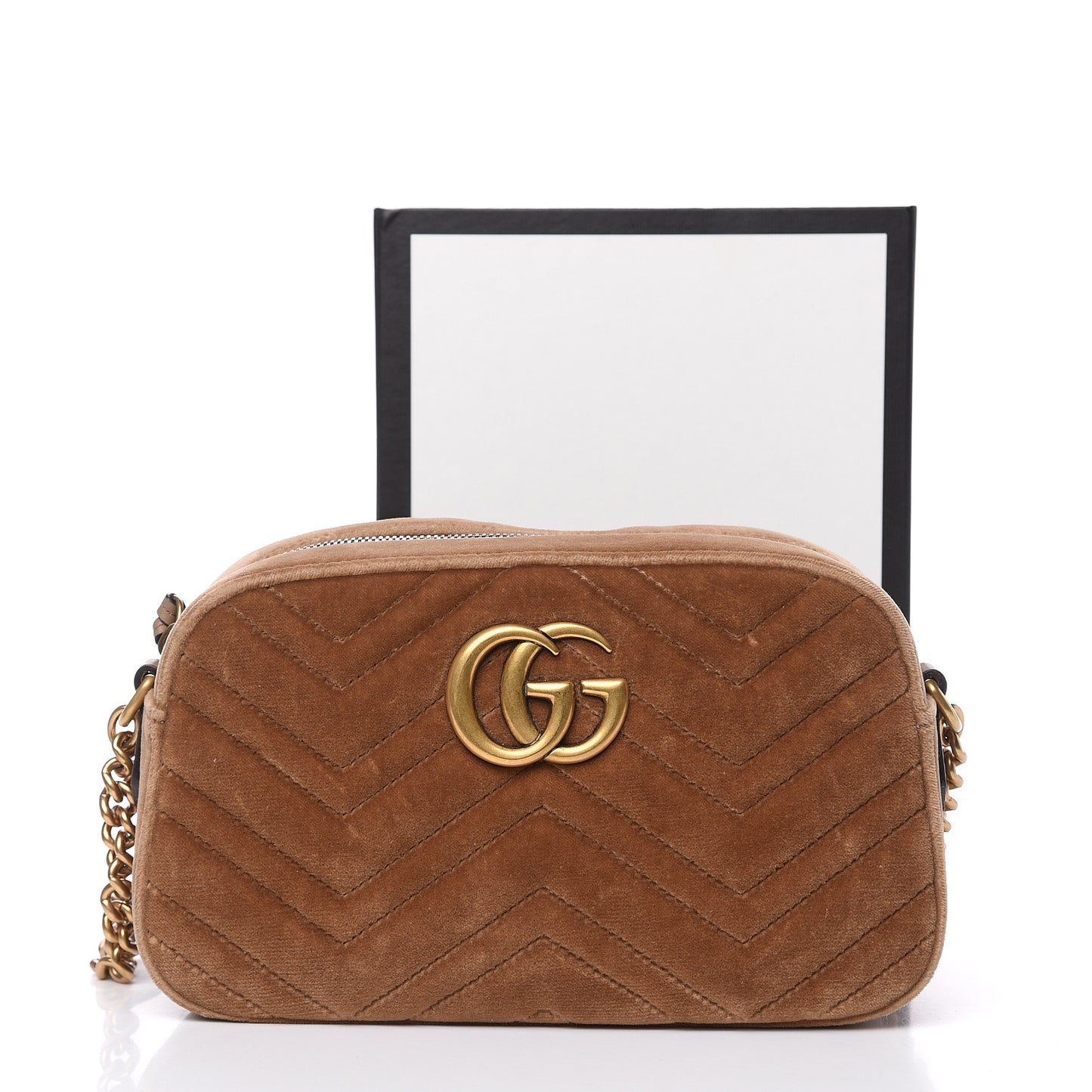 Velvet Matelasse Small GG Marmont Chain Shoulder Bag Taupe