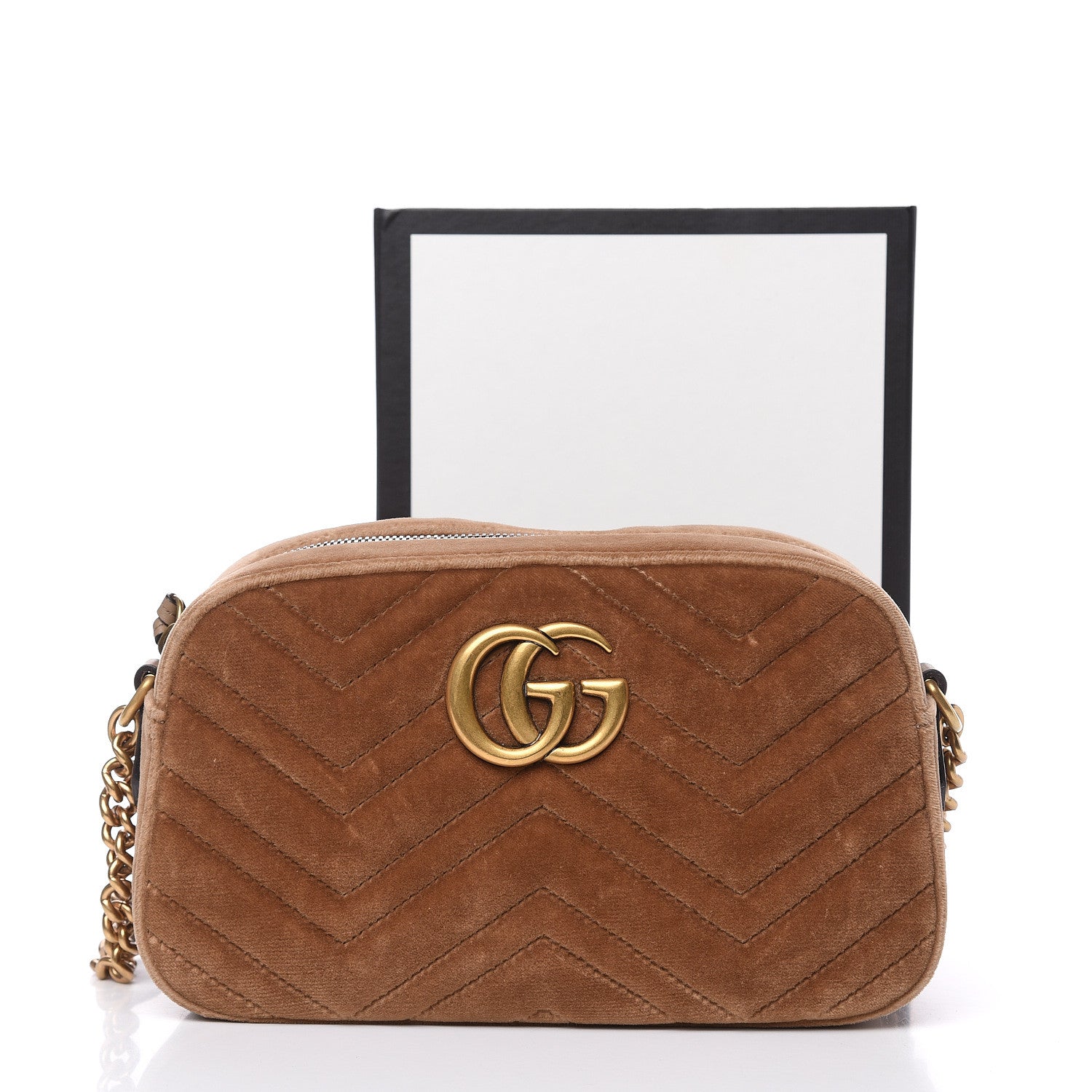 Gucci Velvet Matelasse Small GG Marmont Chain Shoulder Bag Taupe 10 of 10