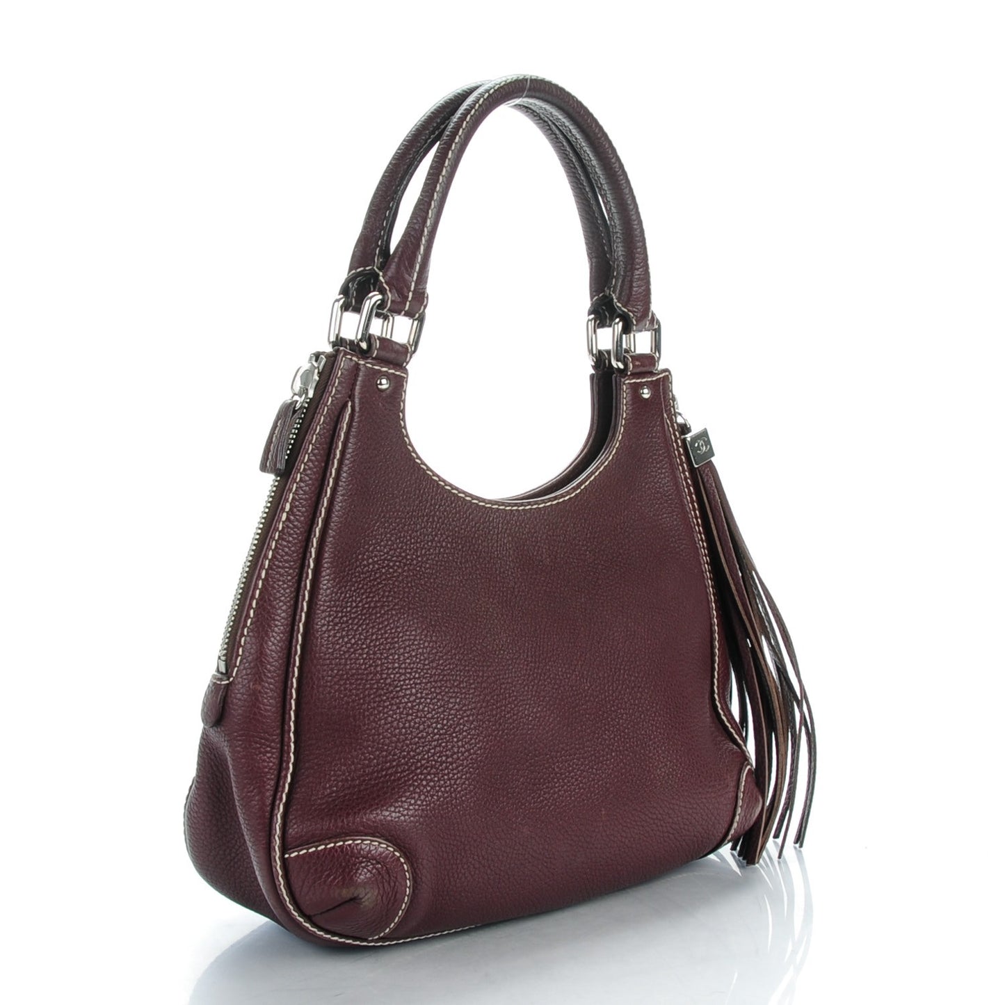 Grained Calfskin Tassel Hobo Burgundy