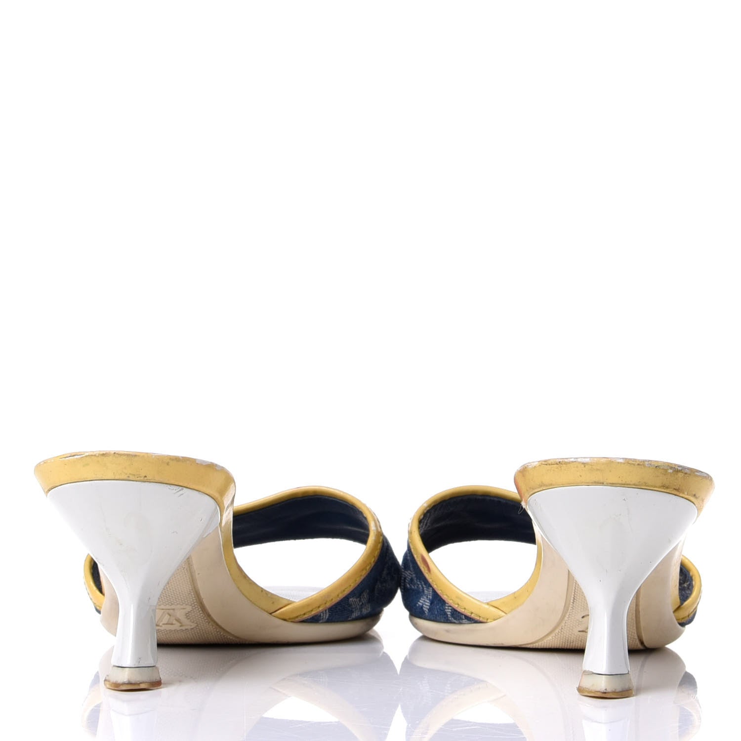 Louis Vuitton Denim Monogram Mules Peep Toe Heels 36.5 6 of 10
