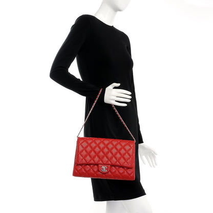 Chanel Caviar Quilted Clutch With Chain Flap Red 2 of 7