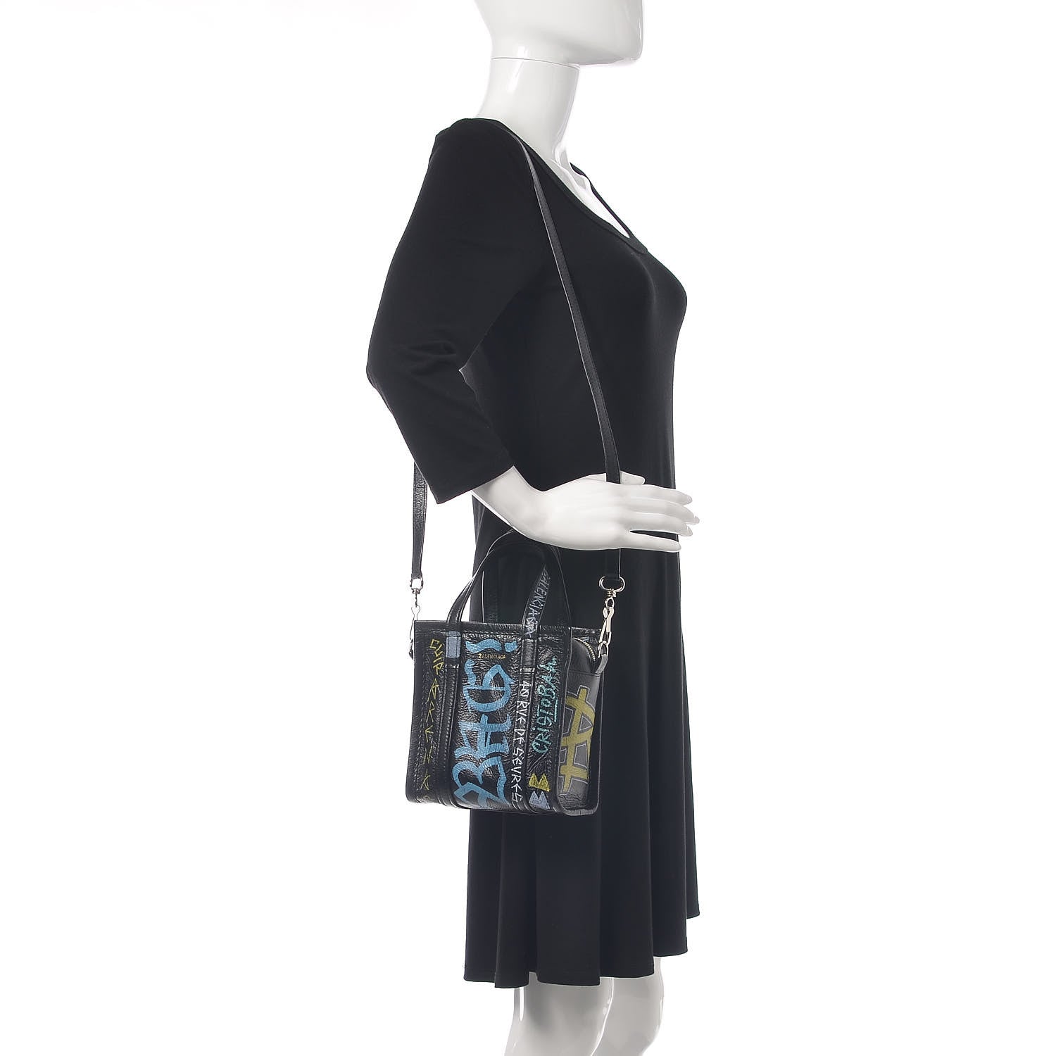 Balenciaga Agneau Arena Graffiti All Over XXS Bazar Shopper Tote Black Multicolor 2 of 9